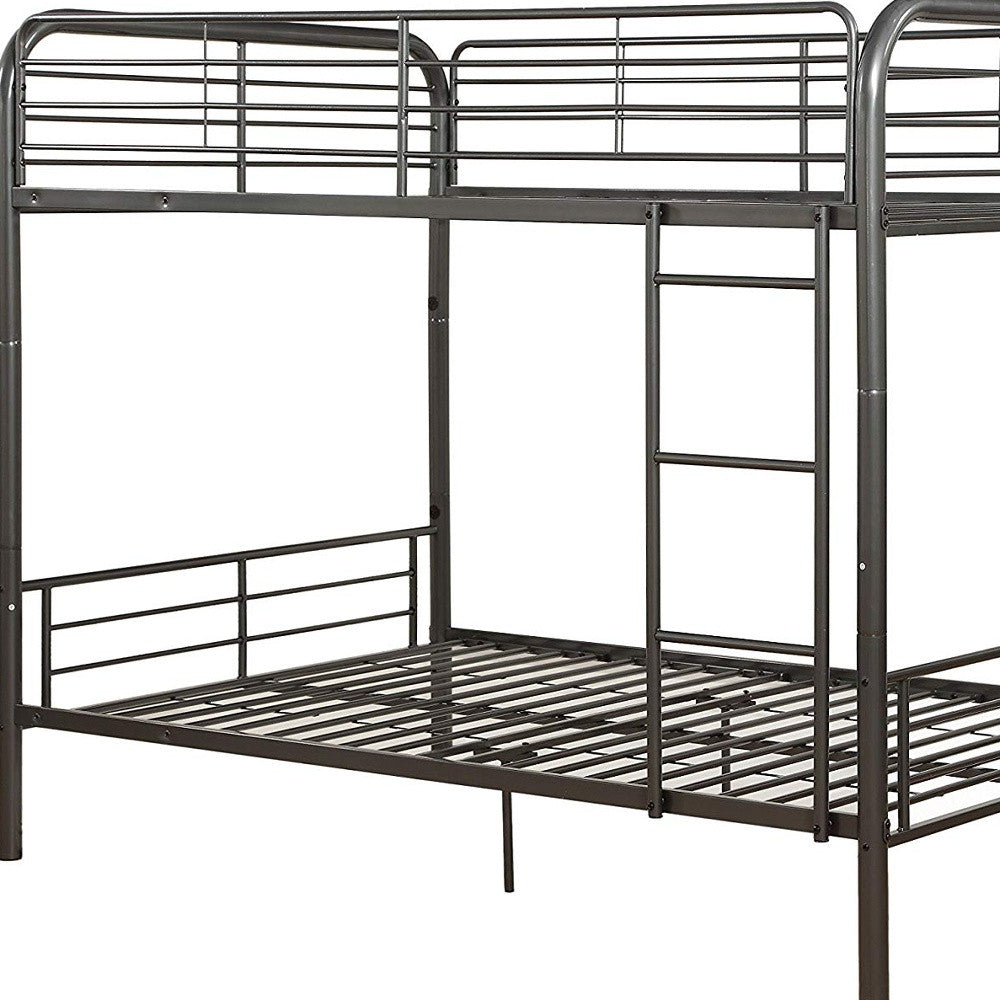 79" X 57" X 65" Dark Brown Metal Tube Full Over Full Bunk Bed