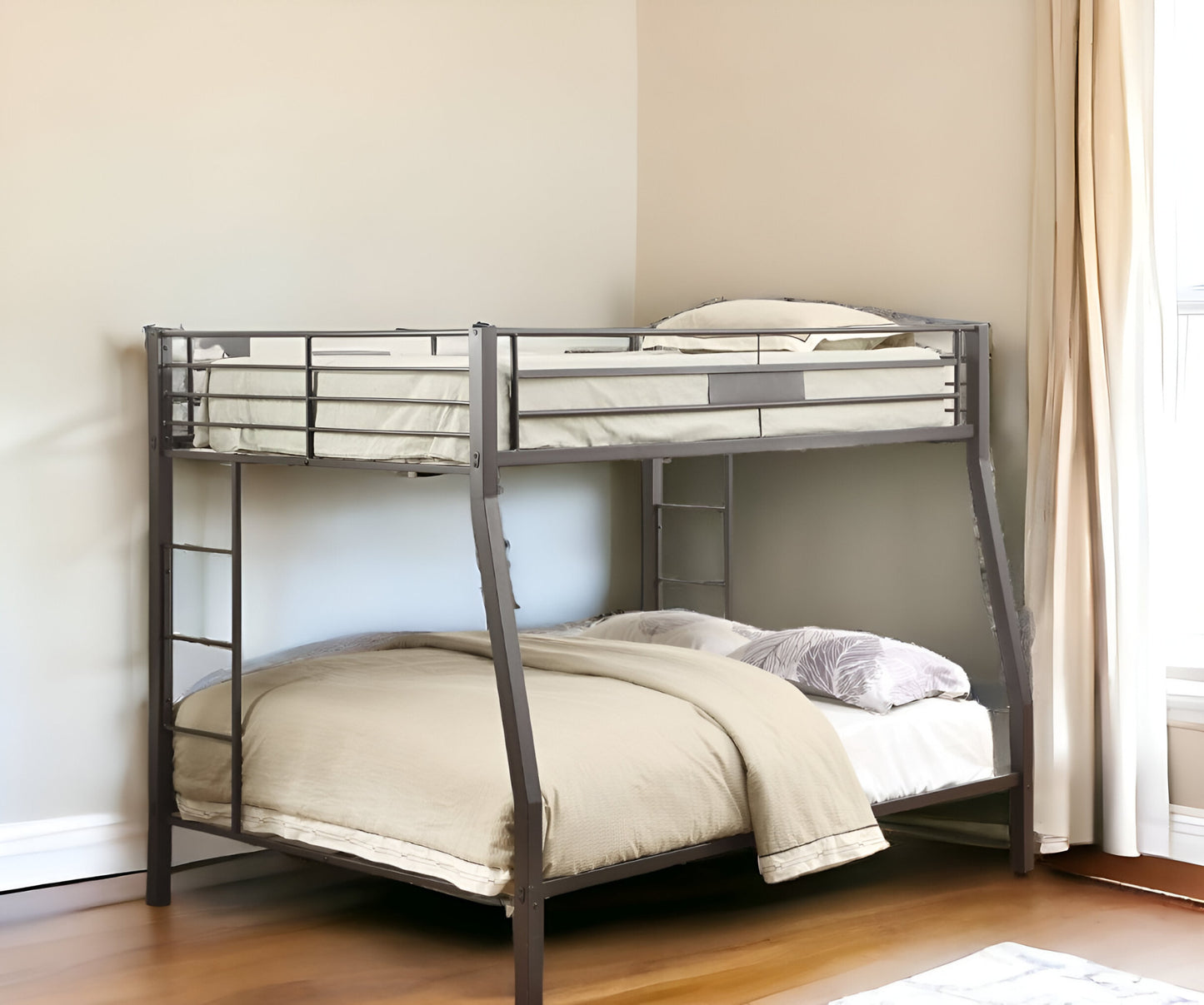 83" X 63" X 65" Sandy Black Metal Twin Xl Over Queen Bunk Bed