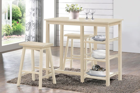 Three Piece Cream Solid Wood Counter Height Bar Table Set