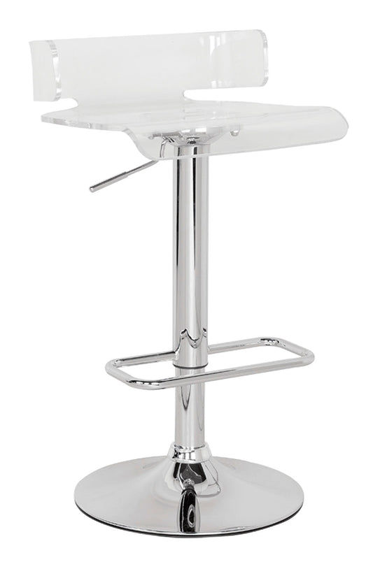 Clear And Silver Acrylic And Metal Low Back Adjustable Height Swivel Bar Chair