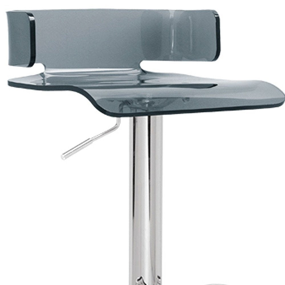 Clear and Silver Acrylic and Metal Low Back Adjustable Height Swivel Bar Chair