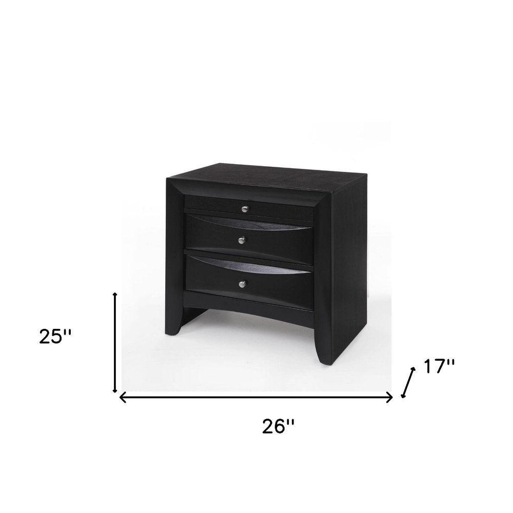 25" Dark Brown Solid Wood Three Drawer Nightstand