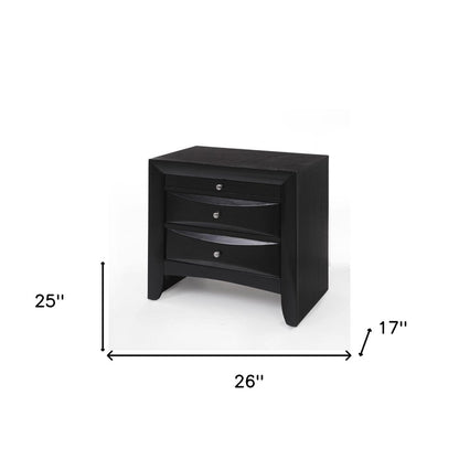 25" Dark Brown Solid Wood Three Drawer Nightstand