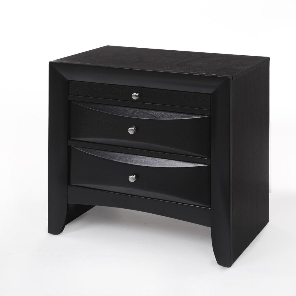 25" Dark Brown Solid Wood Three Drawer Nightstand