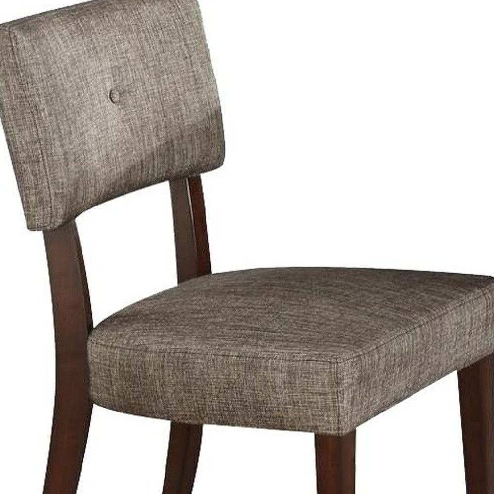 Set of Two Tufted Gray And Brown Upholstered Fabric Open Back Dining Side Chairs