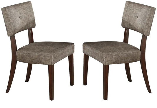 Set of Two Tufted Gray And Brown Upholstered Fabric Open Back Dining Side Chairs