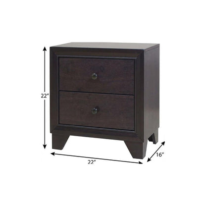 22" Espresso Two Drawers Solid Wood Nightstand