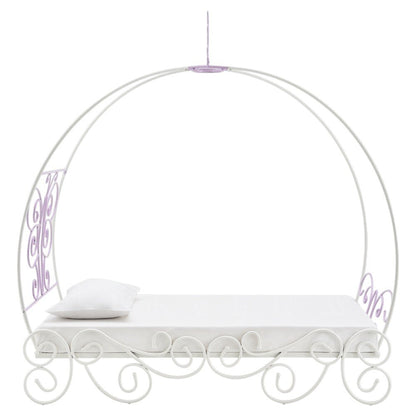 Purple and White Metal Canopy Bed Frame