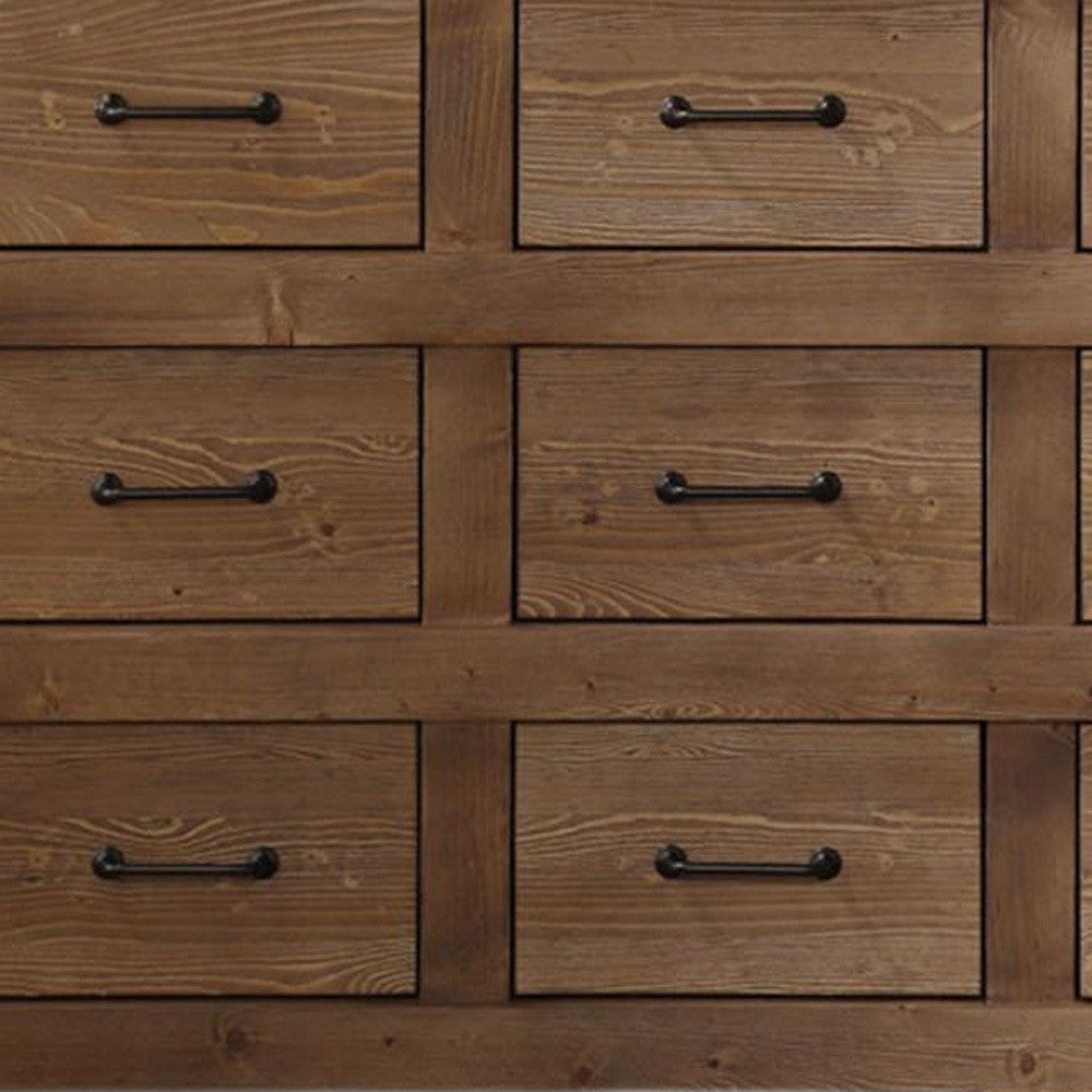 44" Brown Solid Wood Nine Drawer Triple Dresser