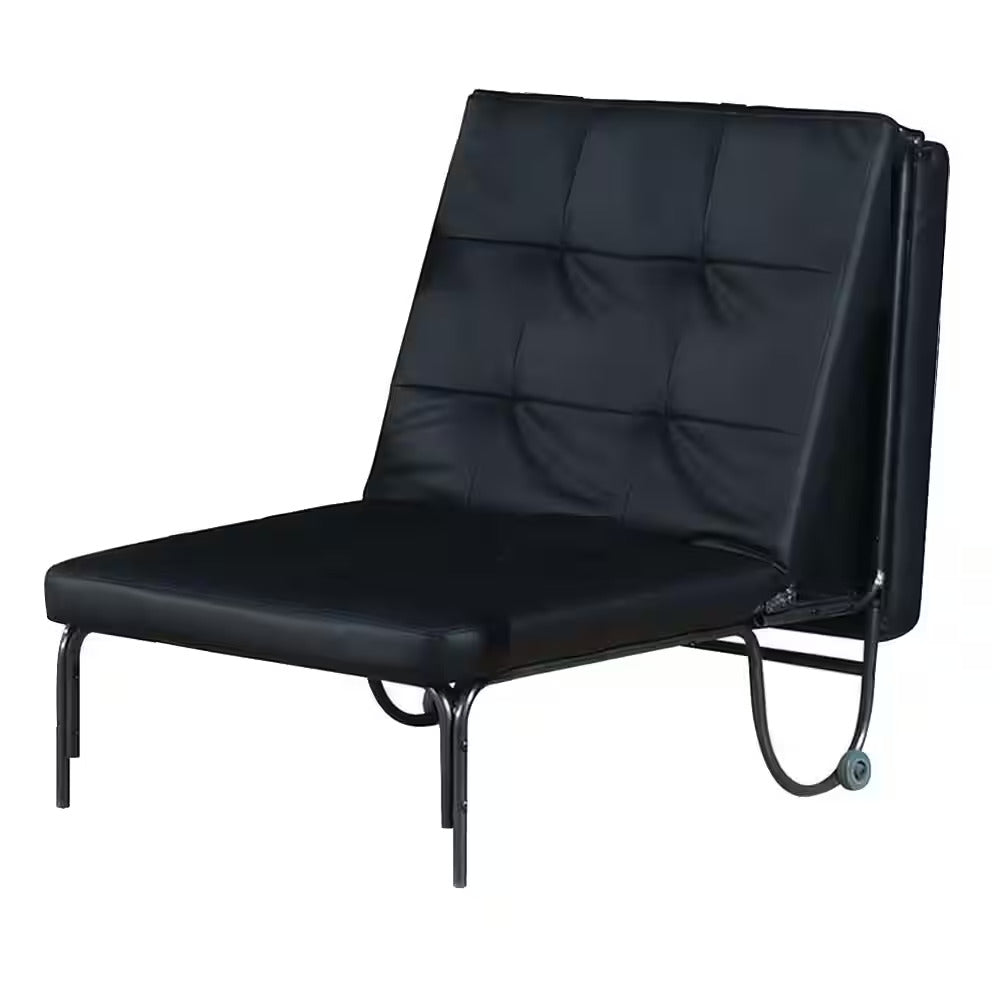 75" Black Faux Leather Tufted Convertible Chair