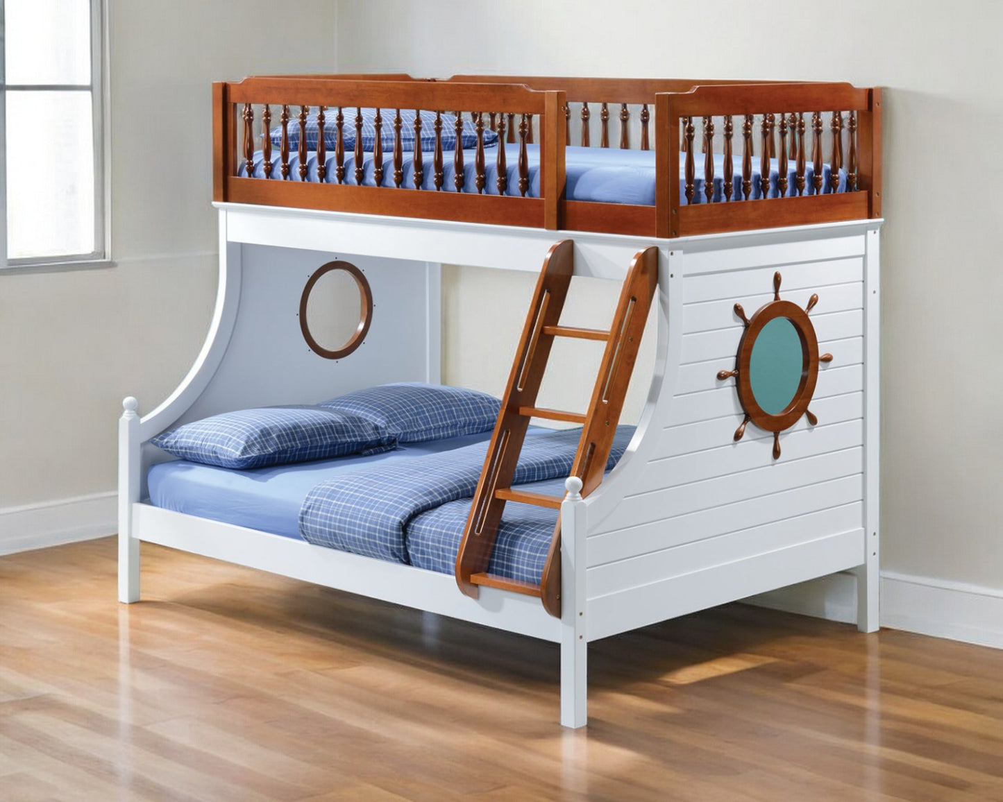 Brown and White Full Coastal Bunk Bed