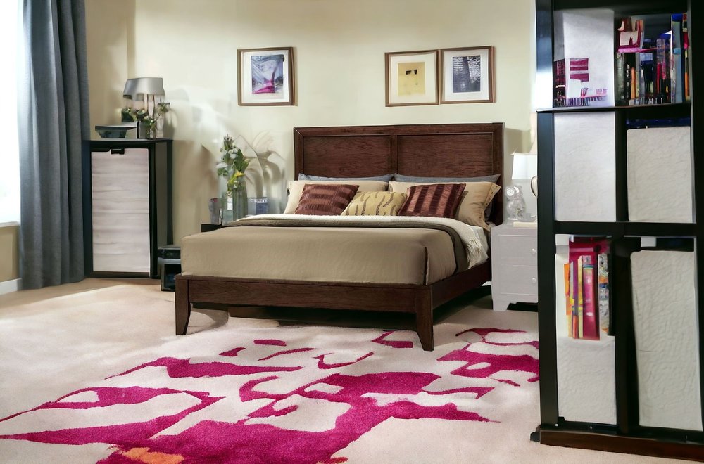 Espresso Inlaid Panels Wood Queen Bed Frame