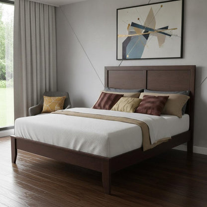 Espresso Inlaid Panels Wood Queen Bed Frame