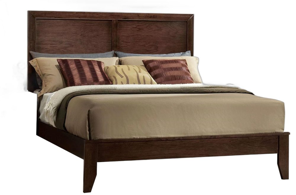 Espresso Inlaid Panels Wood Queen Bed Frame
