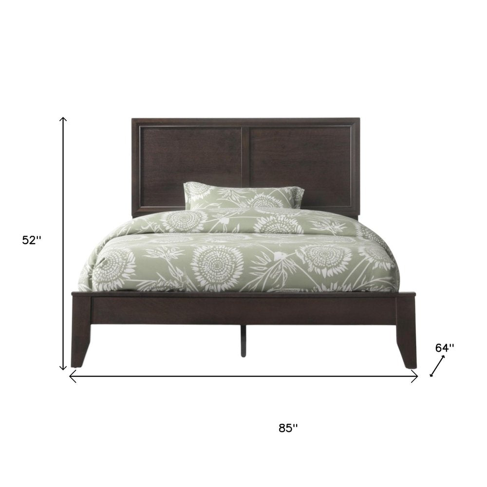 Espresso Inlaid Panels Wood Queen Bed Frame