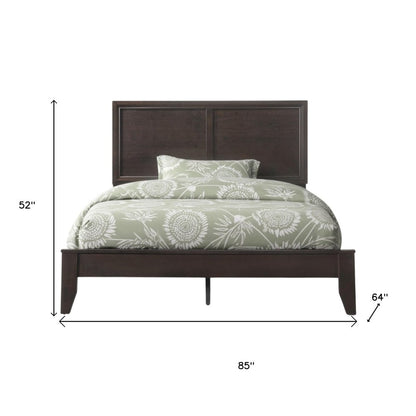 Espresso Inlaid Panels Wood Queen Bed Frame
