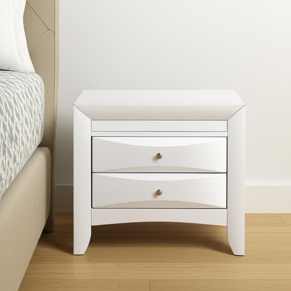 Elegant White 3 Drawer Nightstand