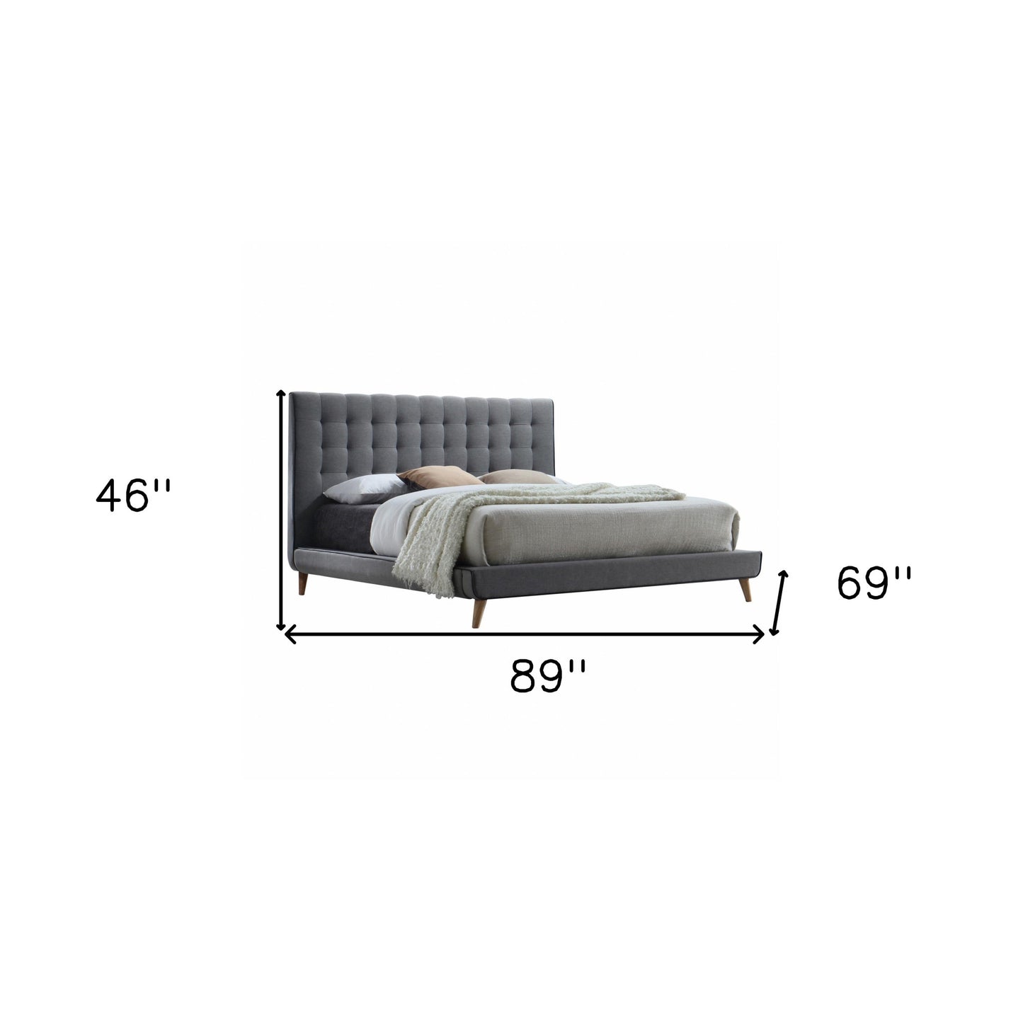 Light Gray Queen Tufted Upholstered Linen Bed Frame