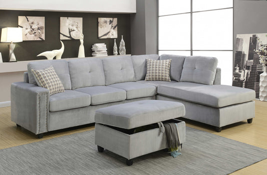 Gray Velvet Stationary L Shaped Sofa And Chaise