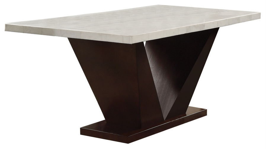 64" White And Brown Marble Pedestal Base Dining Table
