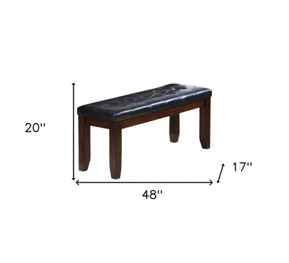 48" Black and Espresso Faux Leather Upholstered Bench