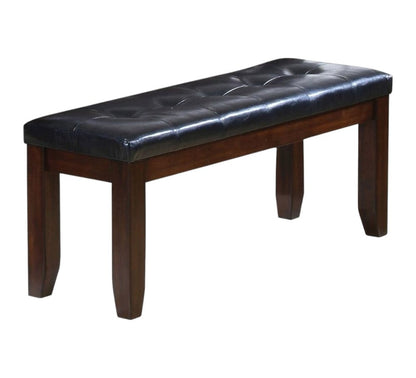 48" Black and Espresso Faux Leather Upholstered Bench