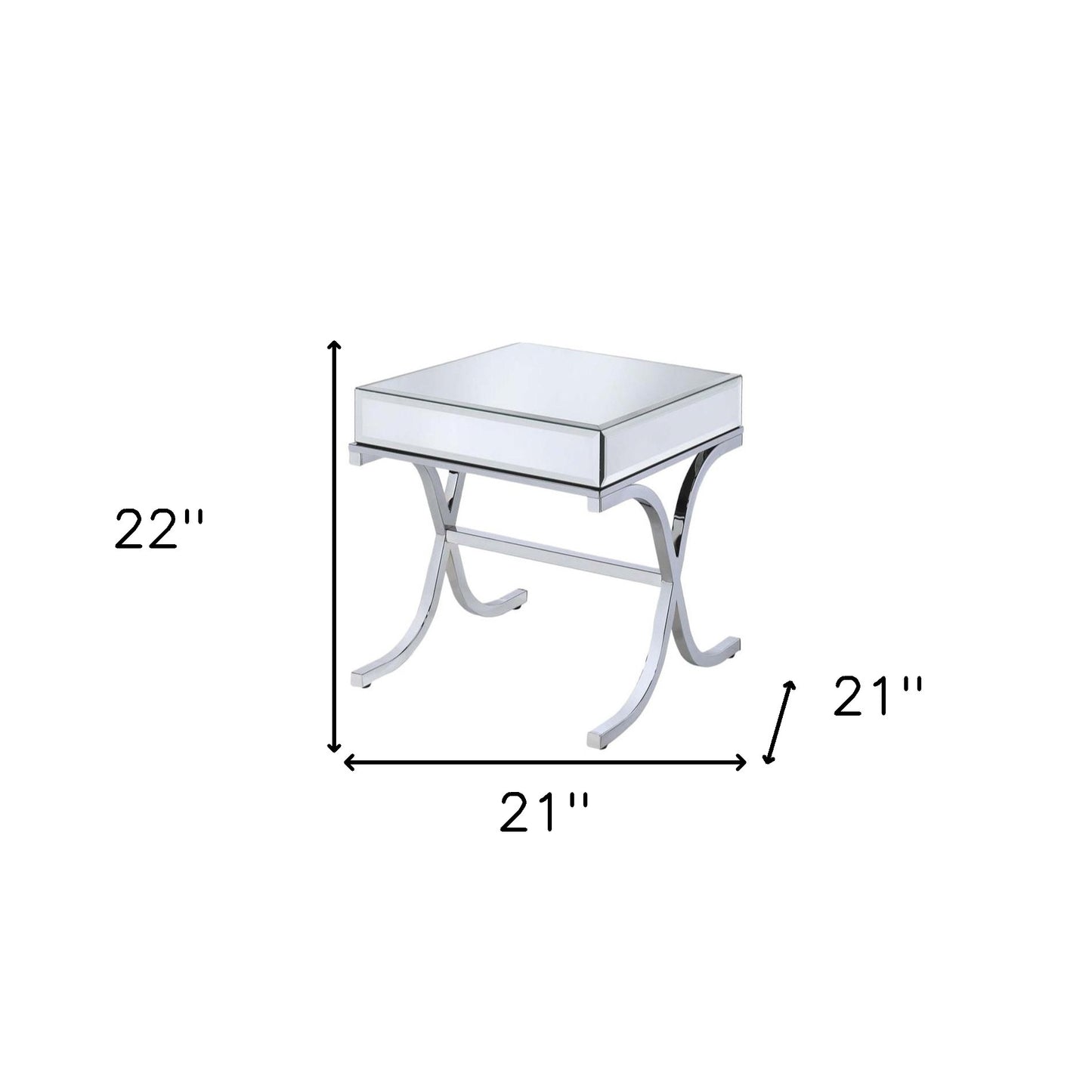 22" Silver And Clear Glass Square Mirrored End Table