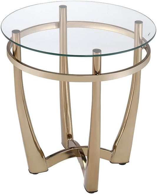 25" Champagne And Clear Glass Round End Table