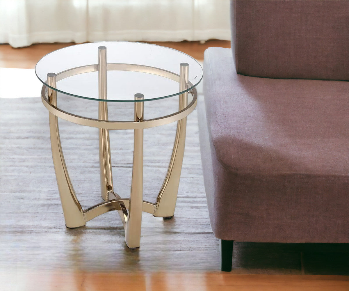 25" Champagne And Clear Glass Round End Table