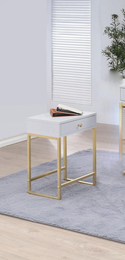 24" Black And Gold Solid Wood And Brass Cross Legs End Table With Drawer