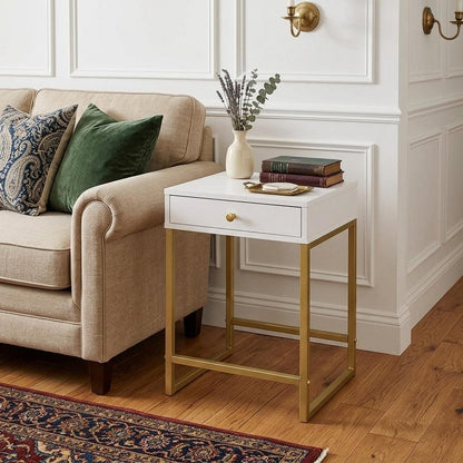 24" Gold And Black Solid Wood End Table With Drawer