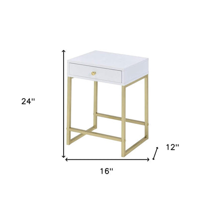 24" Gold And Black Solid Wood End Table With Drawer
