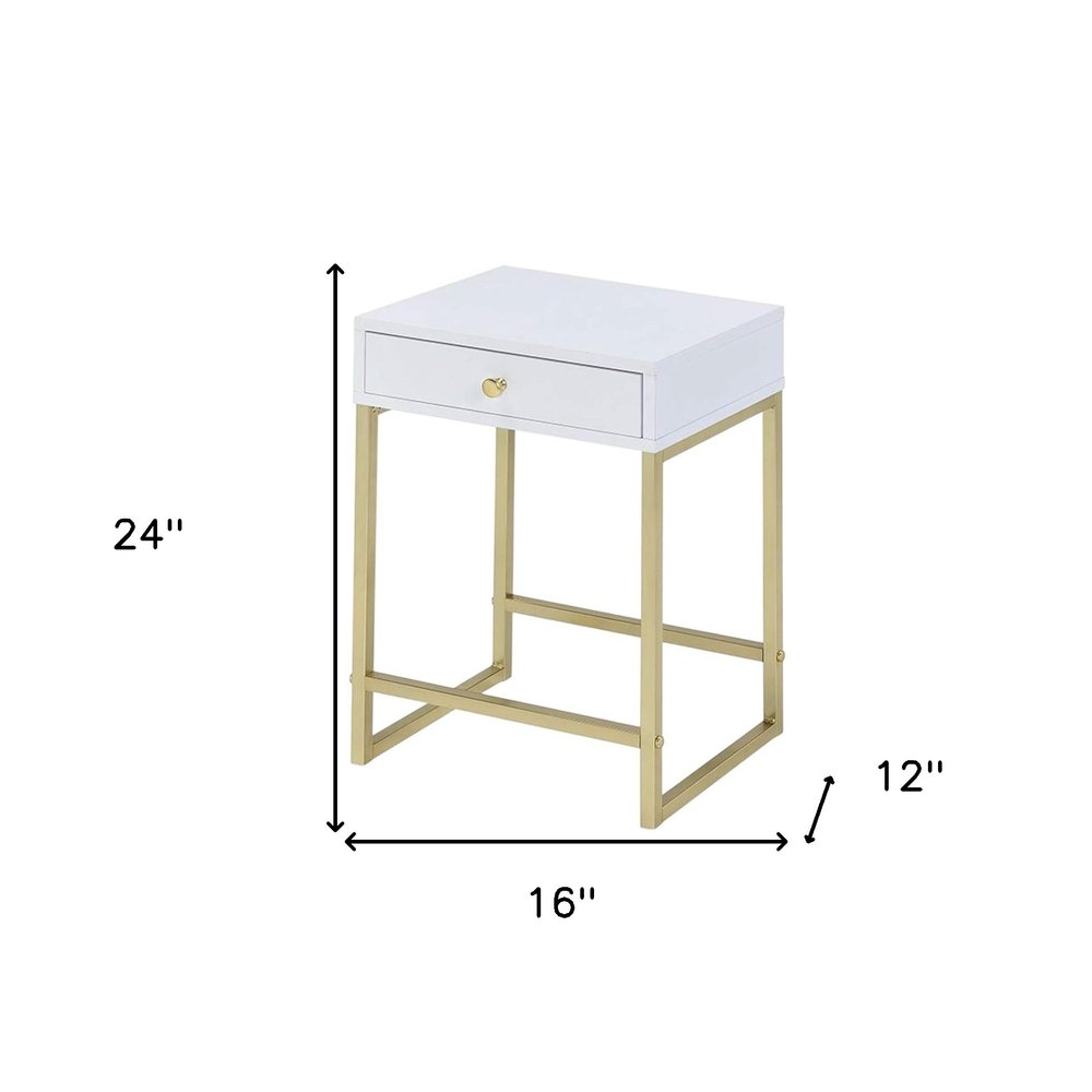 24" Black And Gold Solid Wood And Brass Cross Legs End Table With Drawer
