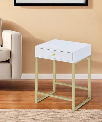 24" Gold And Black Solid Wood End Table With Drawer