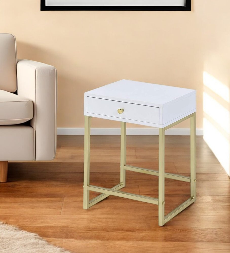 24" Gold And Black Solid Wood End Table With Drawer