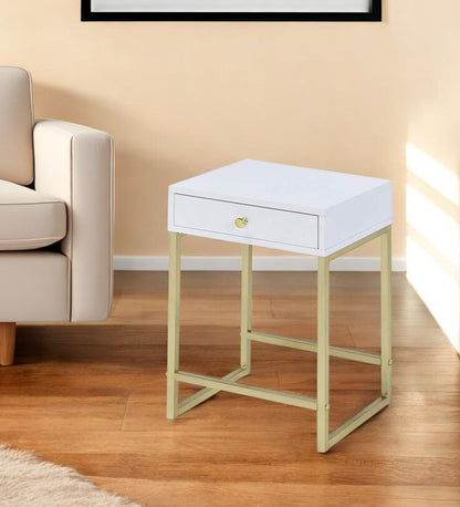24" Gold And Black Solid Wood End Table With Drawer