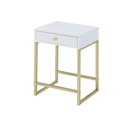 24" Gold And Black Solid Wood End Table With Drawer