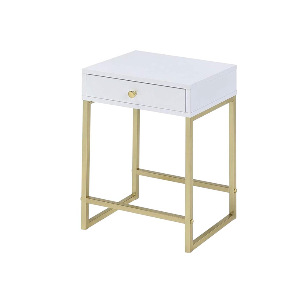 24" Black And Gold Solid Wood And Brass Cross Legs End Table With Drawer