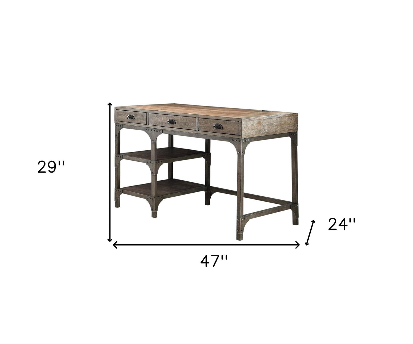 47" Natural and Gray Writing Desk With Three Drawers