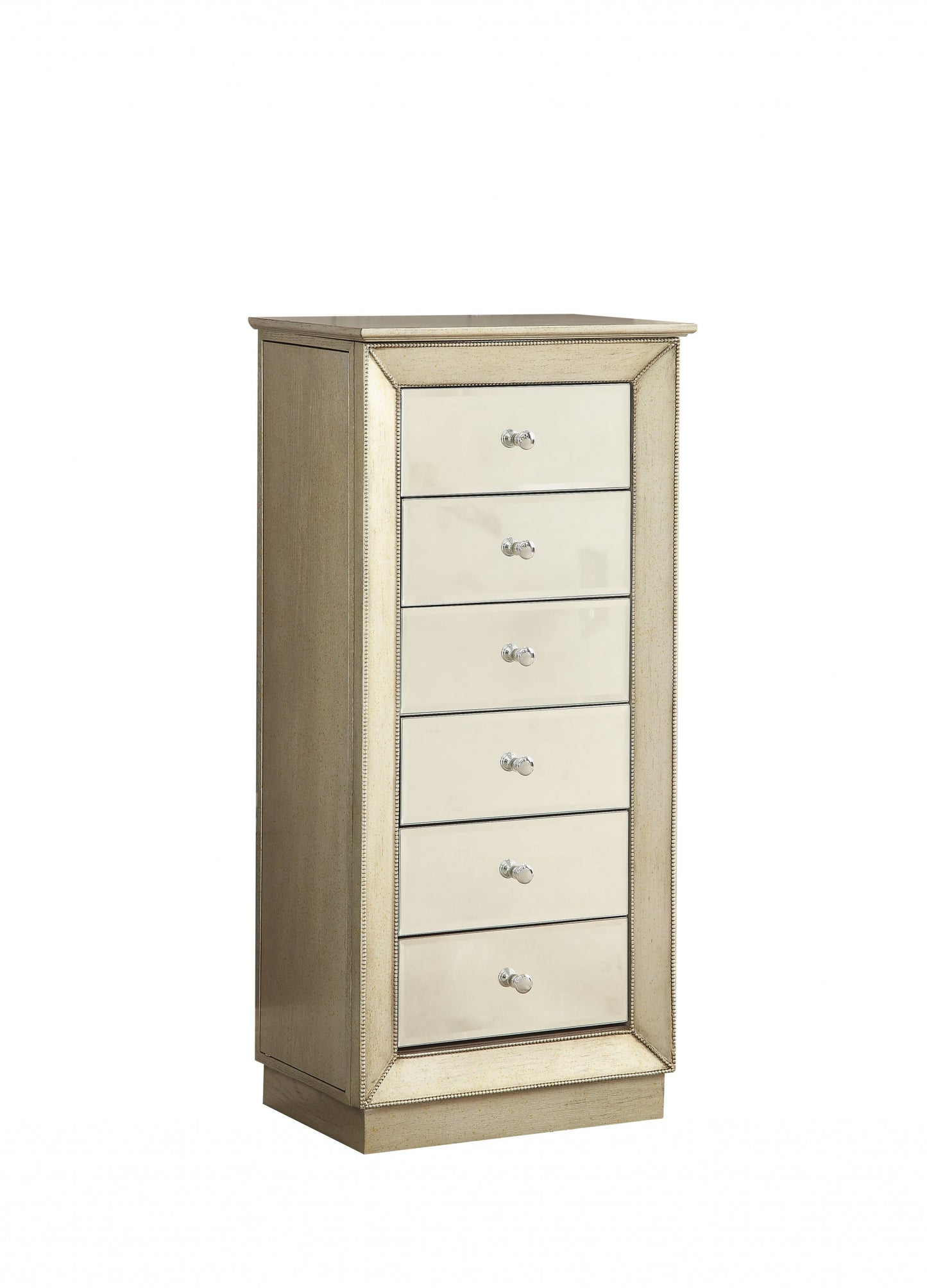 38" White Six Drawer Wood and Mirrored Glass Jewelry Armoire