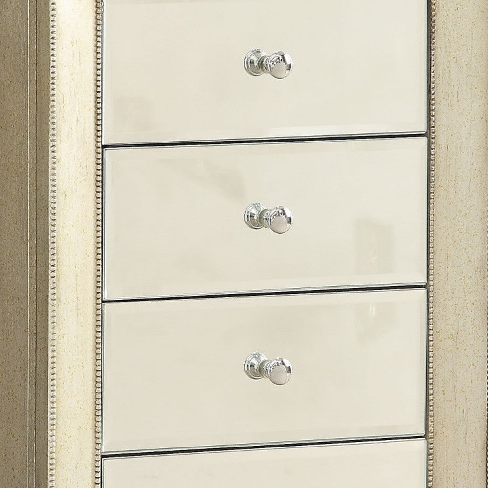 38" White Six Drawer Wood and Mirrored Glass Jewelry Armoire