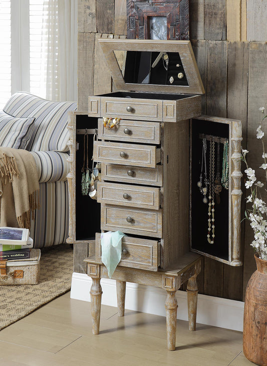 40" Brown Jewelry Armoire With Seven Drawers