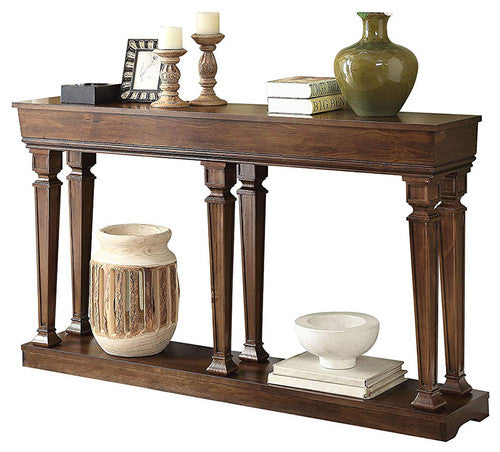 72" Oak Wood Floor Shelf Console Table With Shelves