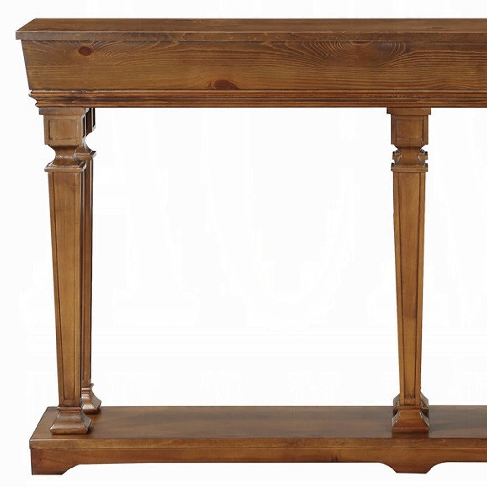 72" Oak Wood Floor Shelf Console Table With Shelves