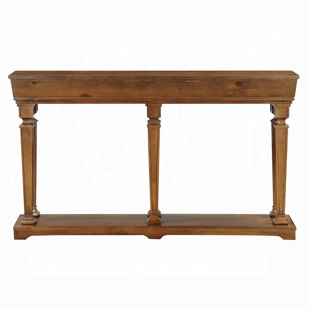 72" Oak Wood Floor Shelf Console Table With Shelves