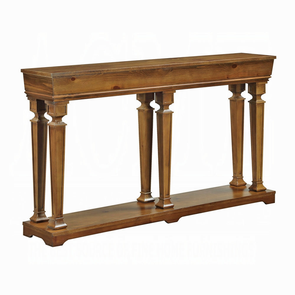 72" Oak Wood Floor Shelf Console Table With Shelves