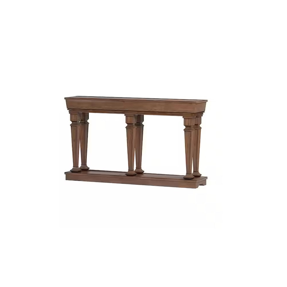 72" Oak Wood Floor Shelf Console Table With Shelves