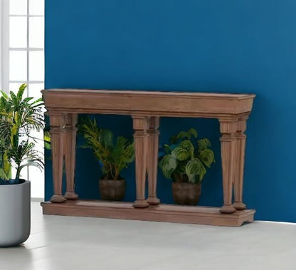 72" Oak Solid and Manufactured Wood Floor Shelf Console Table With Shelves