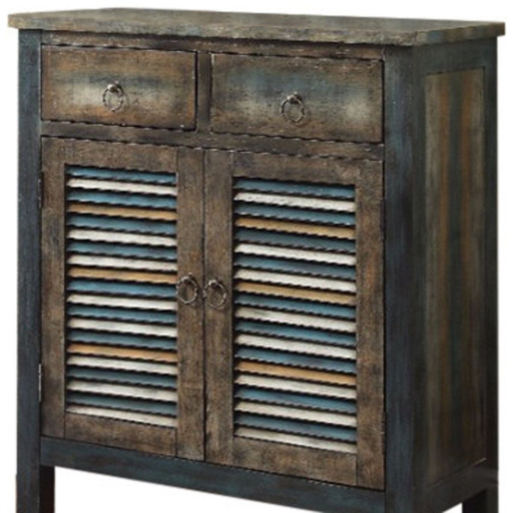 42" Blue and White Solid Wood Console Table