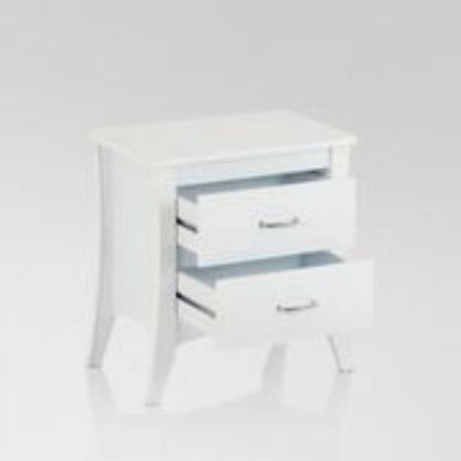 25" White Wood Two Drawer Nightstand
